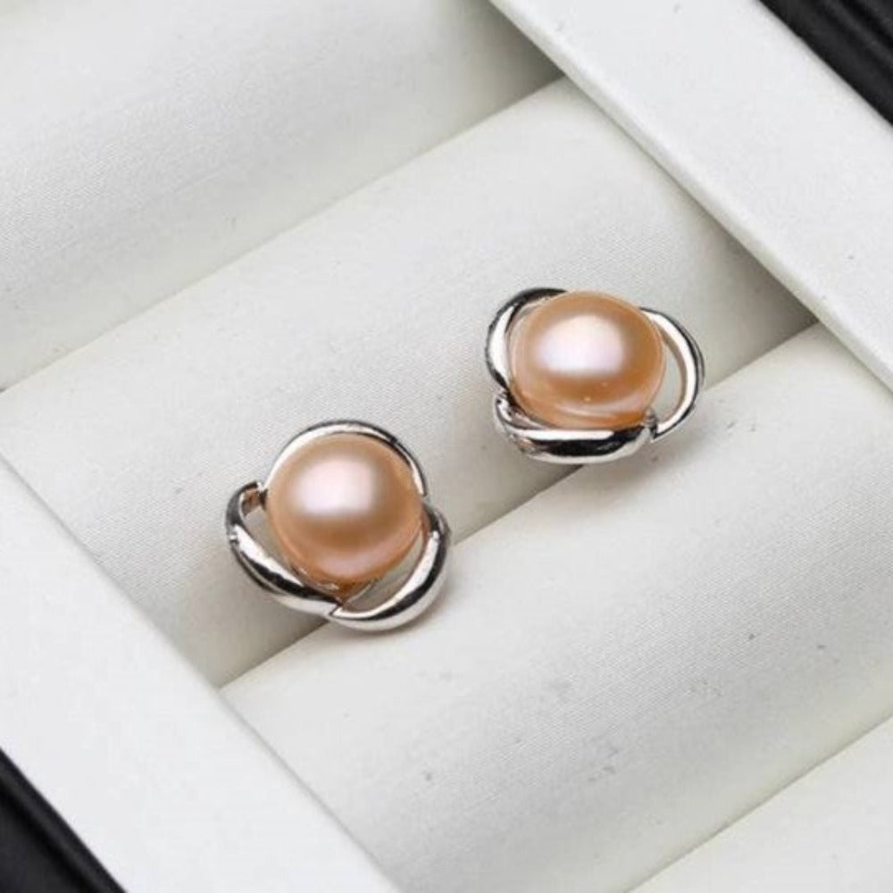 Genuine Freshwater Pearl Classic Swirl Stud Earrings-3