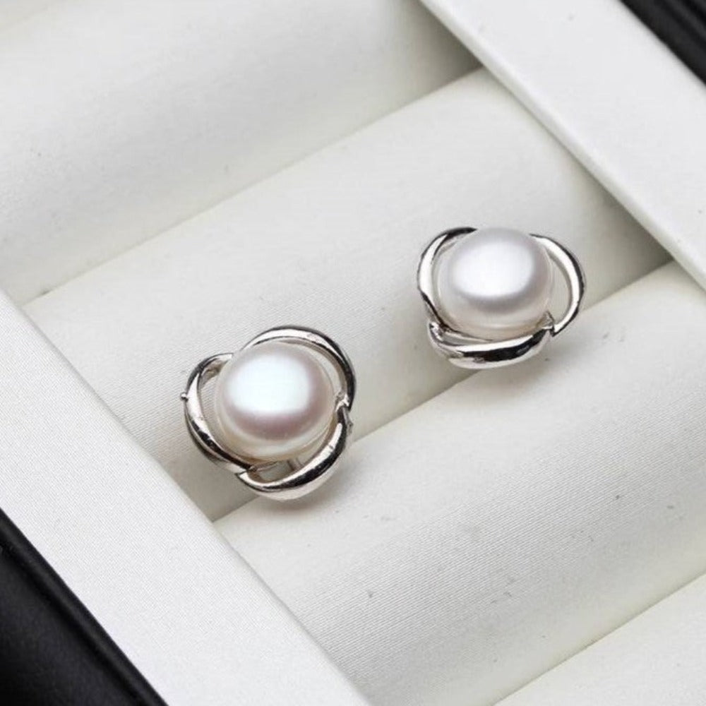 Genuine Freshwater Pearl Classic Swirl Stud Earrings-0