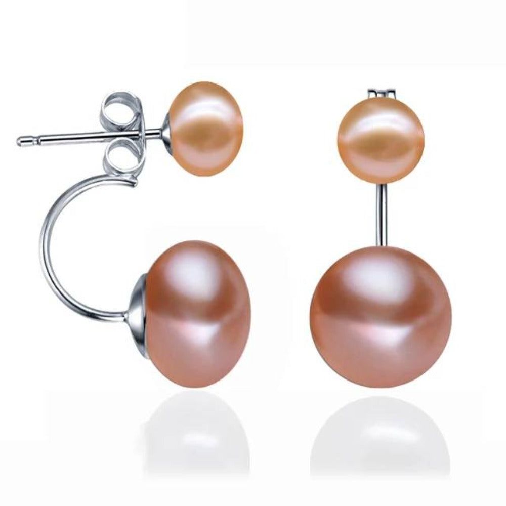 Double Drop Genuine Freshwater Pearl Earrings-1