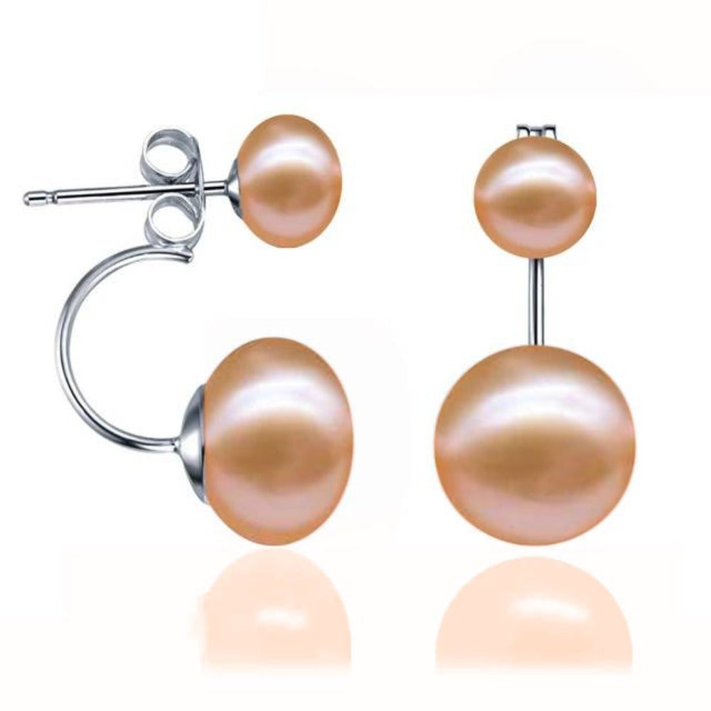 Double Drop Genuine Freshwater Pearl Earrings-4