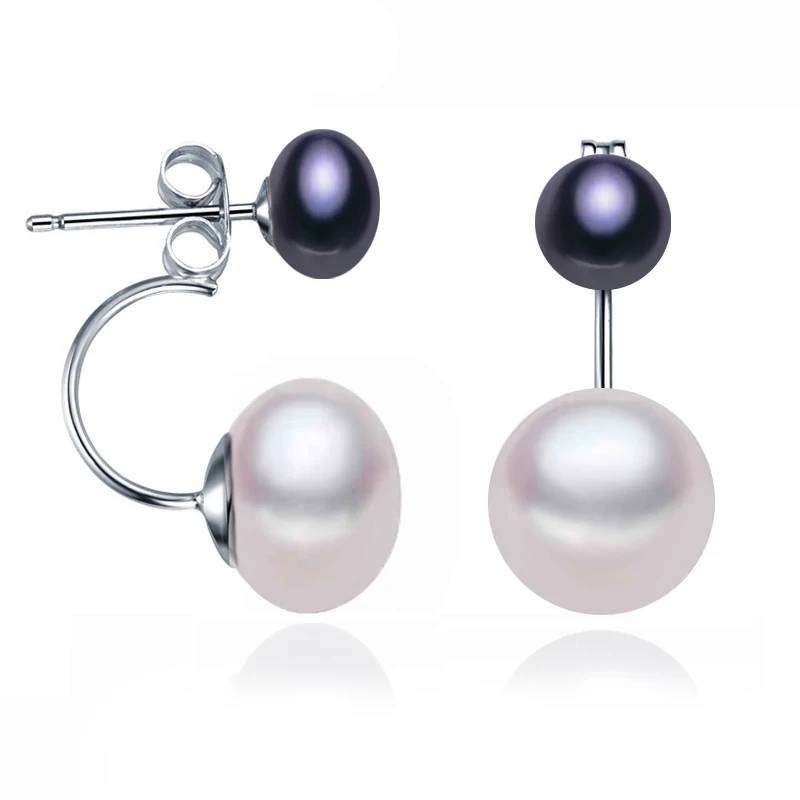 Double Drop Genuine Freshwater Pearl Earrings-5