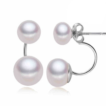 Double Drop Genuine Freshwater Pearl Earrings-3