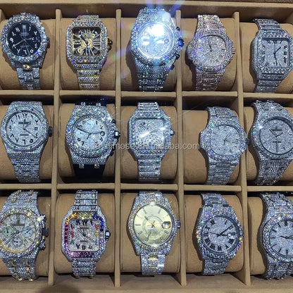 Premium Classic Sliver Moissanite Watch Women Mechanical Watch Top Quality Unique Creative Wristwatch Hiphop Luxury Men Watches