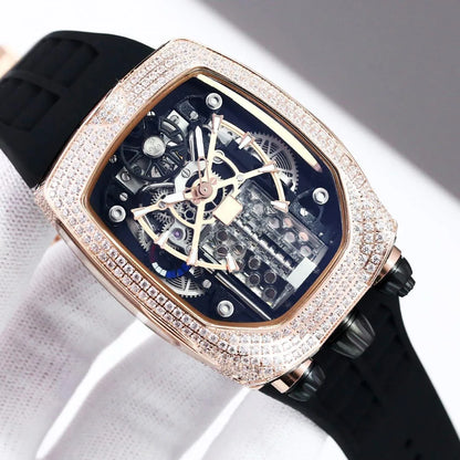 Luxury Watch Hypercar Jacob Bugatti Baguette Mechanical Movement Rubber Strap Chiron Tourbillon Diamond Watches for Men