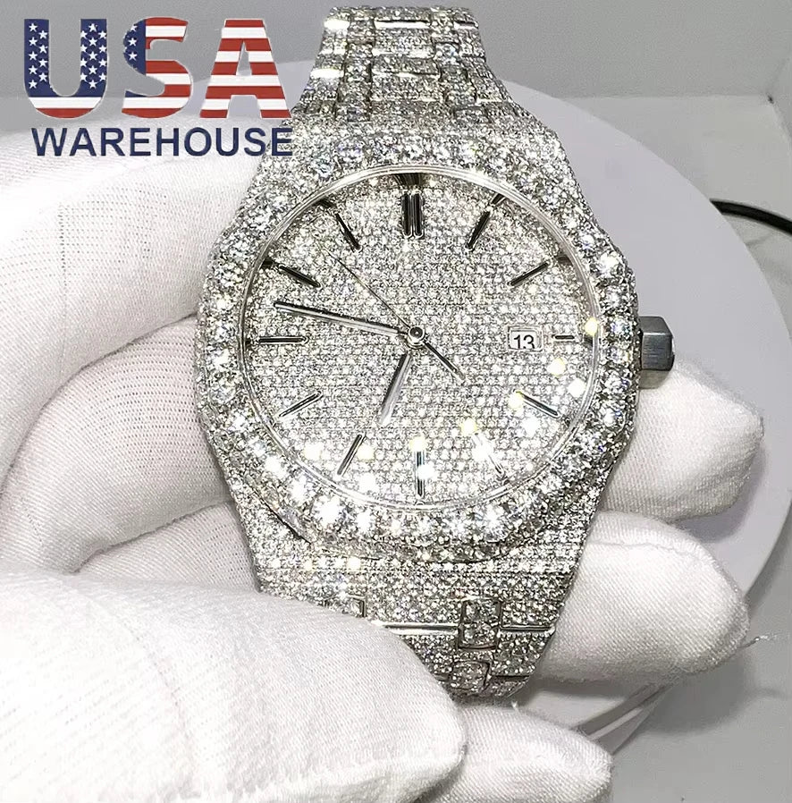 High Translucency VVS Real Diamond Moissanite Luxury Watches for Men Pointer Stainless Steel Passes High