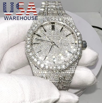 High Translucency VVS Real Diamond Moissanite Luxury Watches for Men Pointer Stainless Steel Passes High