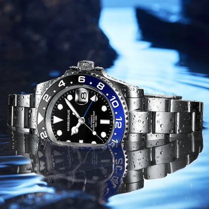 Luxury Men's Mechanical Automatic Watch NH34A GMT 10 ATM Waterproof Luminous Sapphire Steel Strap Analog Dial for Sports Diving