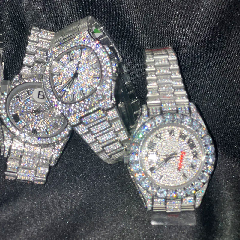 Premium Classic Sliver Moissanite Watch Women Mechanical Watch Top Quality Unique Creative Wristwatch Hiphop Luxury Men Watches