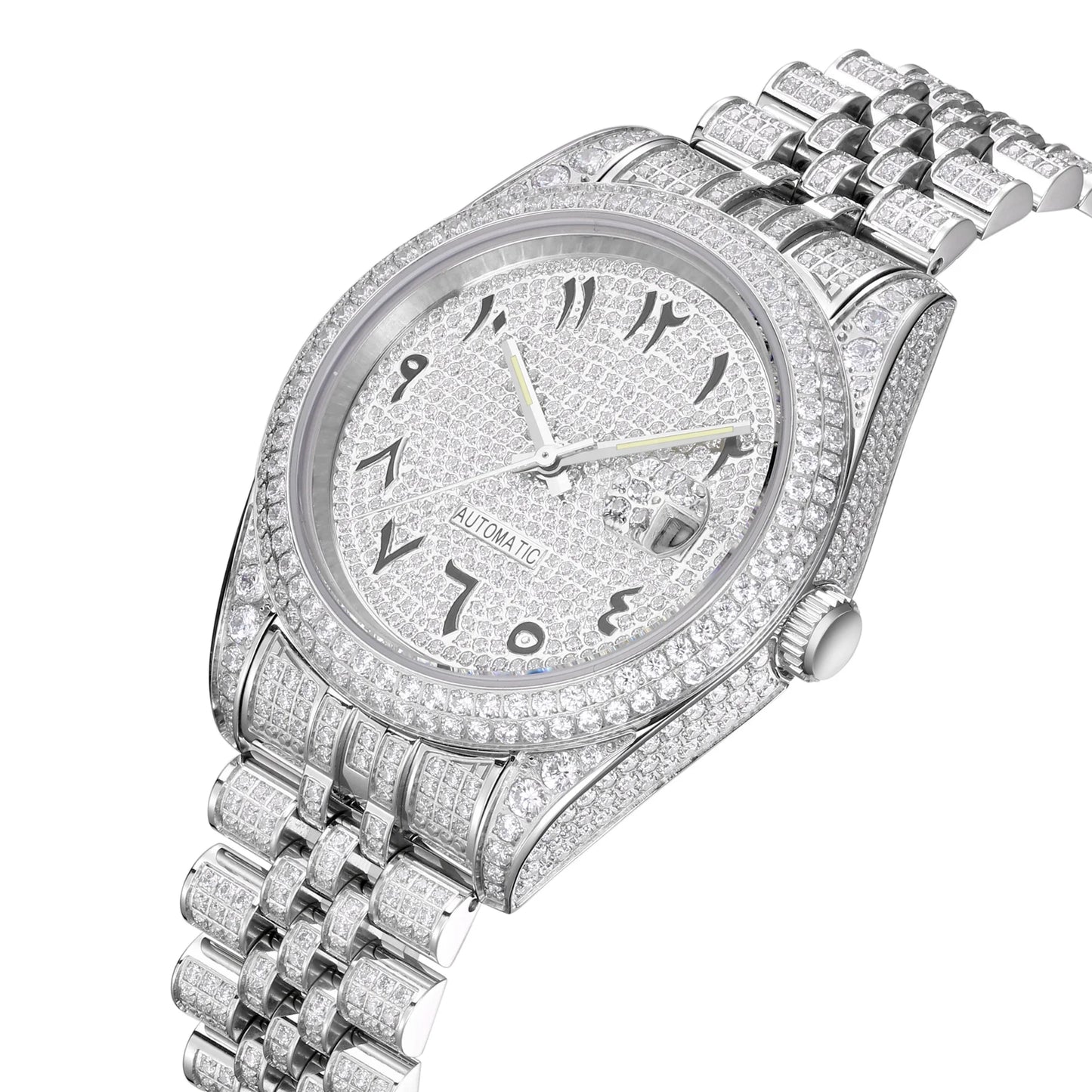 2025 New Luxury Automatic Men's Watch Chinese Production Charming Zircon Dial Special Arabic Numerals Glass Window Sporty Style