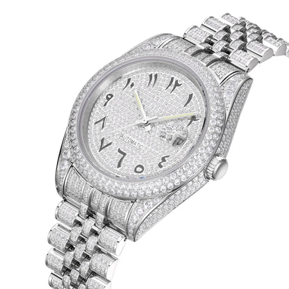 2025 New Luxury Automatic Men's Watch Chinese Production Charming Zircon Dial Special Arabic Numerals Glass Window Sporty Style