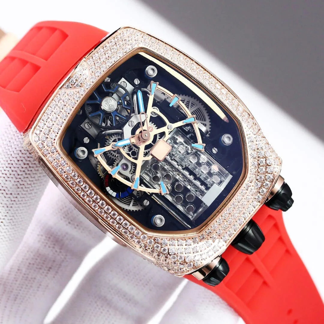 Luxury Watch Hypercar Jacob Bugatti Baguette Mechanical Movement Rubber Strap Chiron Tourbillon Diamond Watches for Men