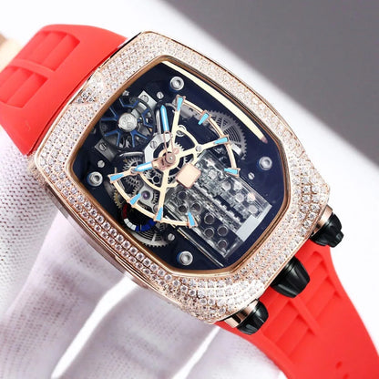 Luxury Watch Hypercar Jacob Bugatti Baguette Mechanical Movement Rubber Strap Chiron Tourbillon Diamond Watches for Men