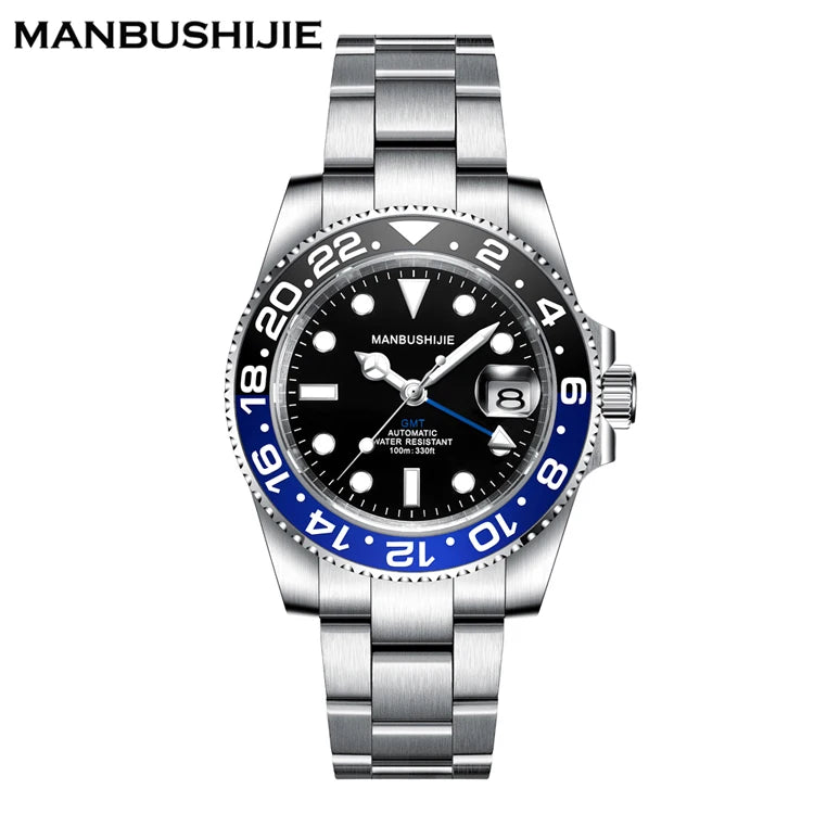 Luxury Men's Mechanical Automatic Watch NH34A GMT 10 ATM Waterproof Luminous Sapphire Steel Strap Analog Dial for Sports Diving