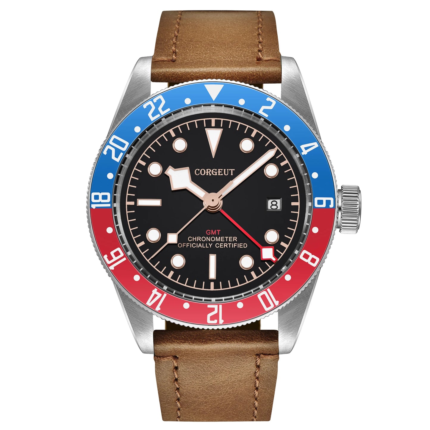 Corgeut Original Guangzhou Watch Factory 41mm Date NH34 Movement GMT Sport Unisex Automatic Mechanical Leather Strap Stainless