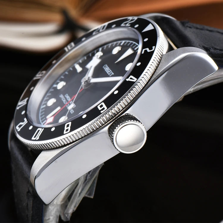 Corgeut Original Guangzhou Watch Factory 41mm Date NH34 Movement GMT Sport Unisex Automatic Mechanical Leather Strap Stainless