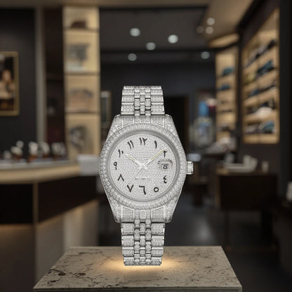 2025 New Luxury Automatic Men's Watch Chinese Production Charming Zircon Dial Special Arabic Numerals Glass Window Sporty Style