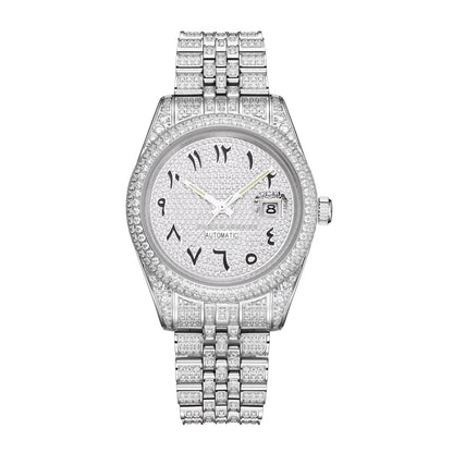 2025 New Luxury Automatic Men's Watch Chinese Production Charming Zircon Dial Special Arabic Numerals Glass Window Sporty Style