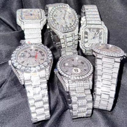 Premium Classic Sliver Moissanite Watch Women Mechanical Watch Top Quality Unique Creative Wristwatch Hiphop Luxury Men Watches