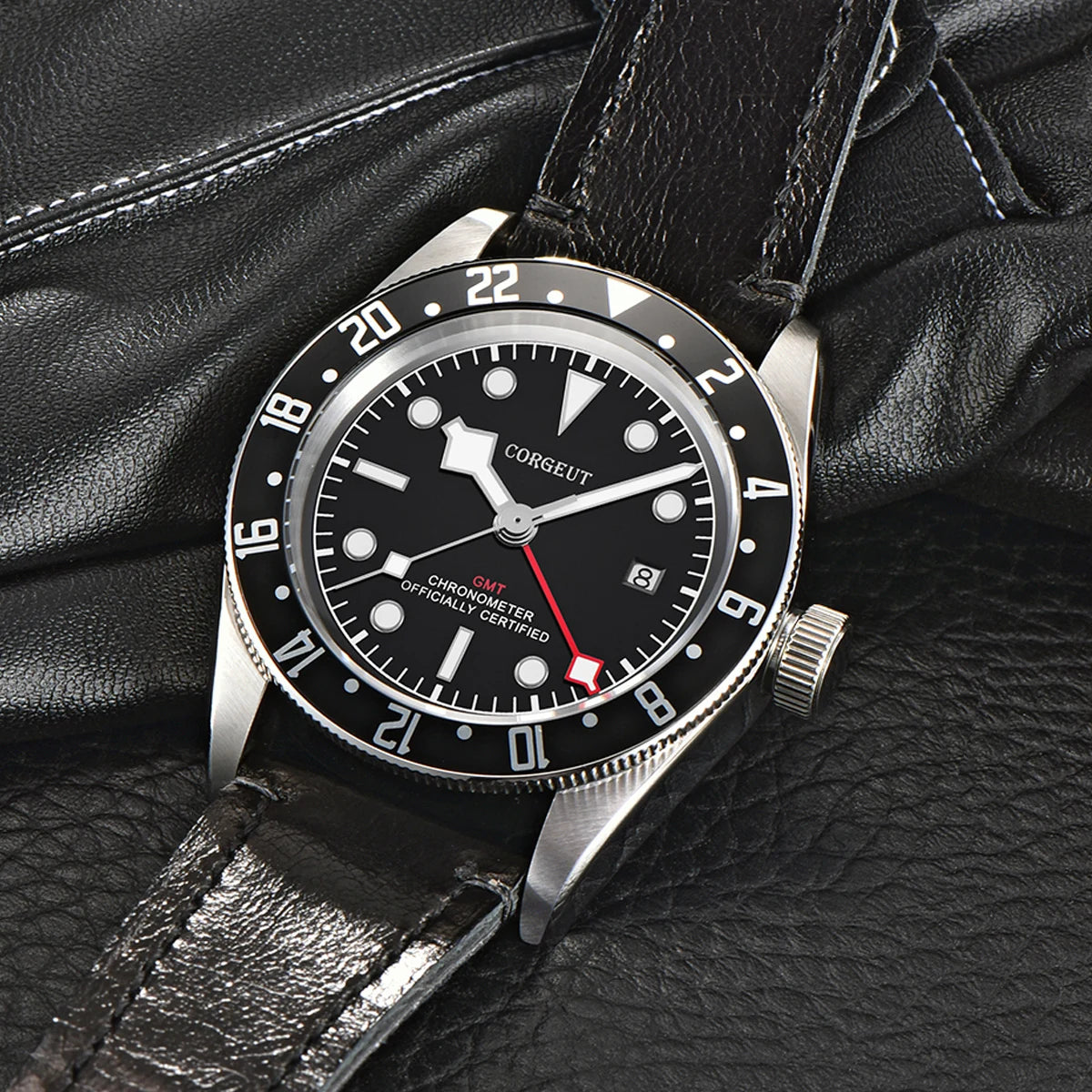 Corgeut Original Guangzhou Watch Factory 41mm Date NH34 Movement GMT Sport Unisex Automatic Mechanical Leather Strap Stainless