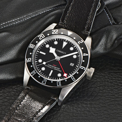 Corgeut Original Guangzhou Watch Factory 41mm Date NH34 Movement GMT Sport Unisex Automatic Mechanical Leather Strap Stainless