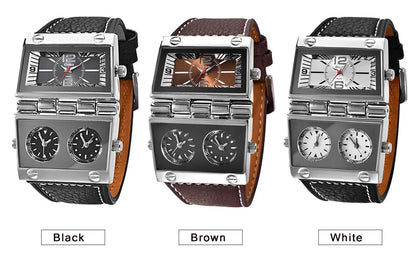New Men Dual Display Sports Watches Oulm Men Watch Fold Big Size Fashion Outdoor Clock Leather Quartz Watch Relogio Masculino