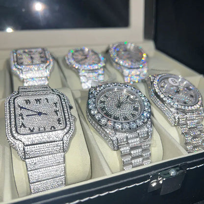 Premium Classic Sliver Moissanite Watch Women Mechanical Watch Top Quality Unique Creative Wristwatch Hiphop Luxury Men Watches