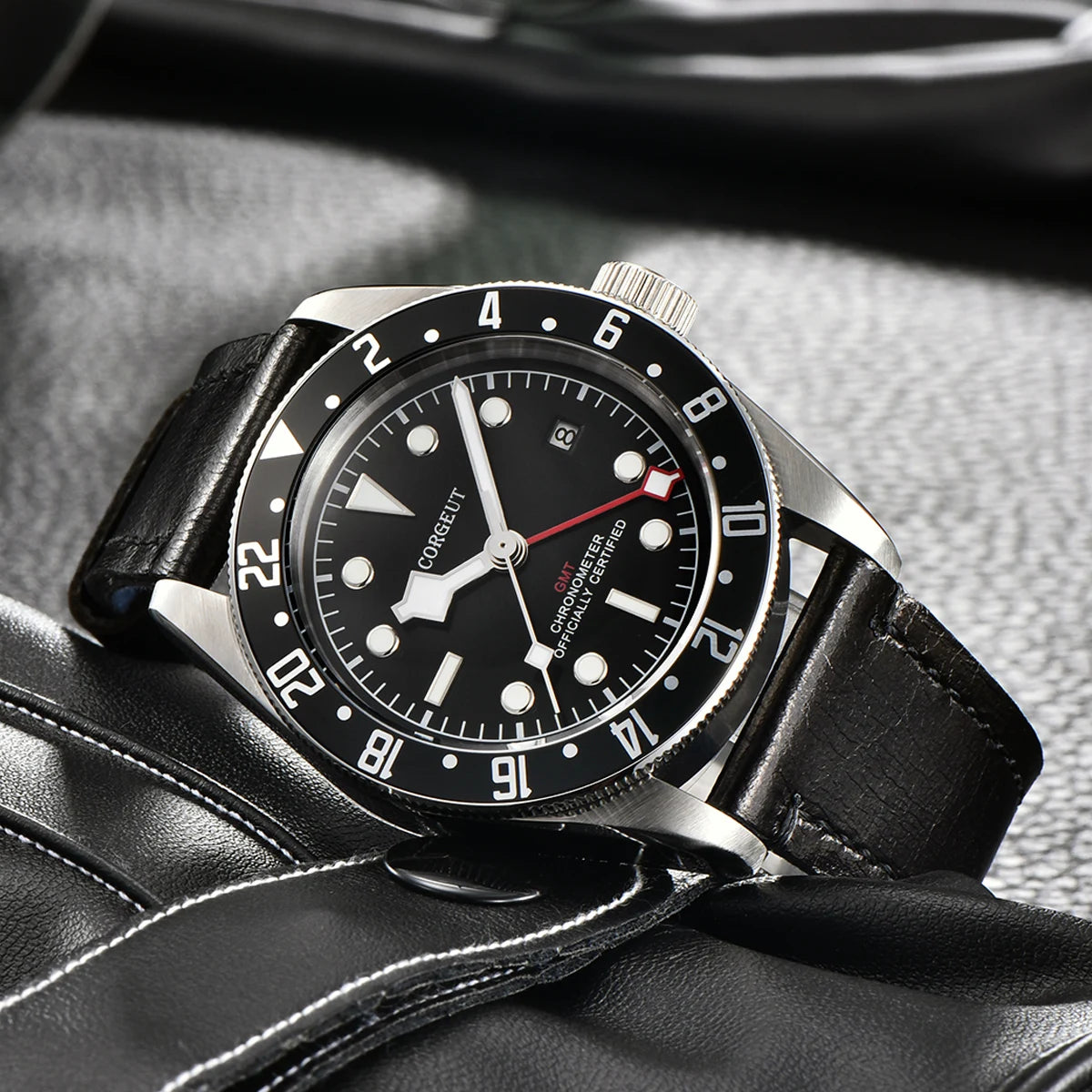 Corgeut Original Guangzhou Watch Factory 41mm Date NH34 Movement GMT Sport Unisex Automatic Mechanical Leather Strap Stainless