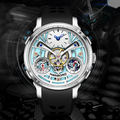 HANBORO King Bee Series Center Skeleton Flywheel Personalized Design Unique Watch Face Design Men's Automatic Mechanical Watch