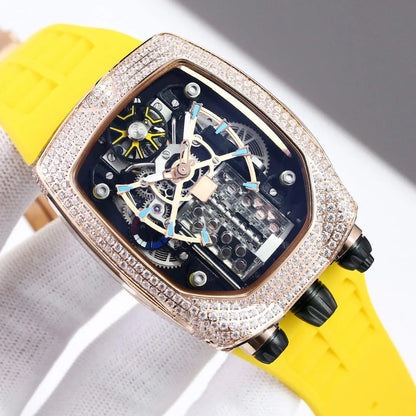 Luxury Watch Hypercar Jacob Bugatti Baguette Mechanical Movement Rubber Strap Chiron Tourbillon Diamond Watches for Men