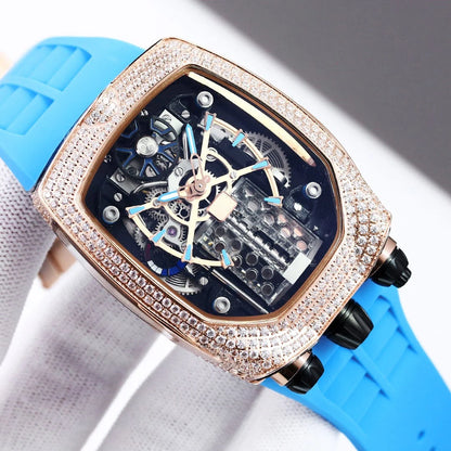 Luxury Watch Hypercar Jacob Bugatti Baguette Mechanical Movement Rubber Strap Chiron Tourbillon Diamond Watches for Men