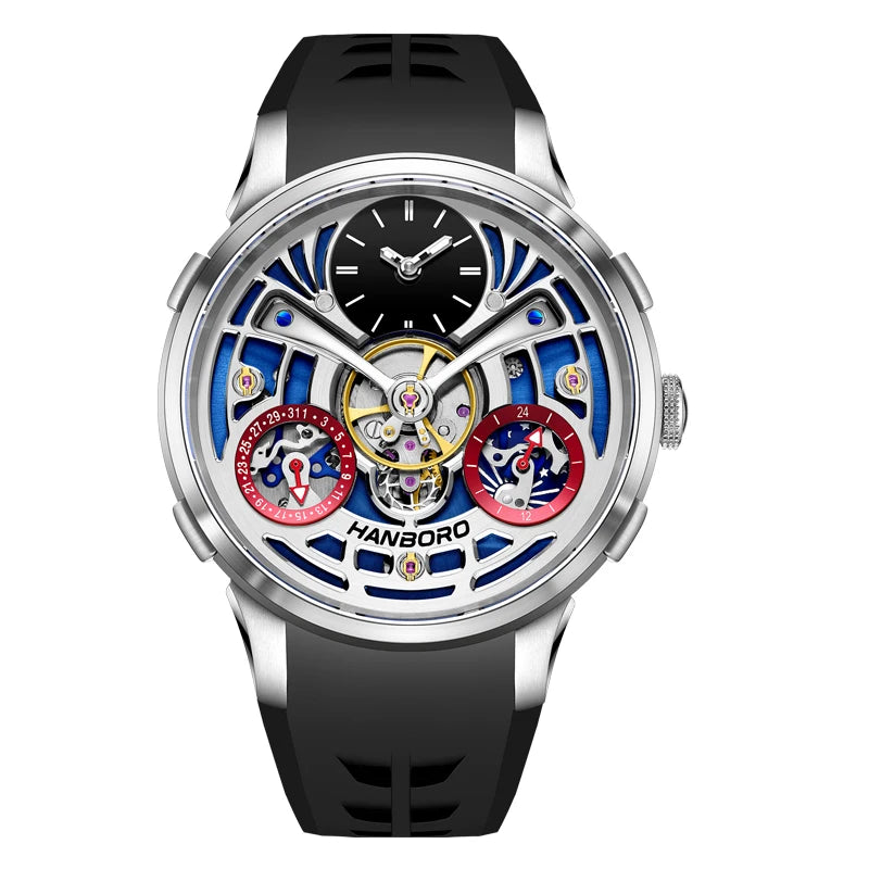 HANBORO King Bee Series Center Skeleton Flywheel Personalized Design Unique Watch Face Design Men's Automatic Mechanical Watch