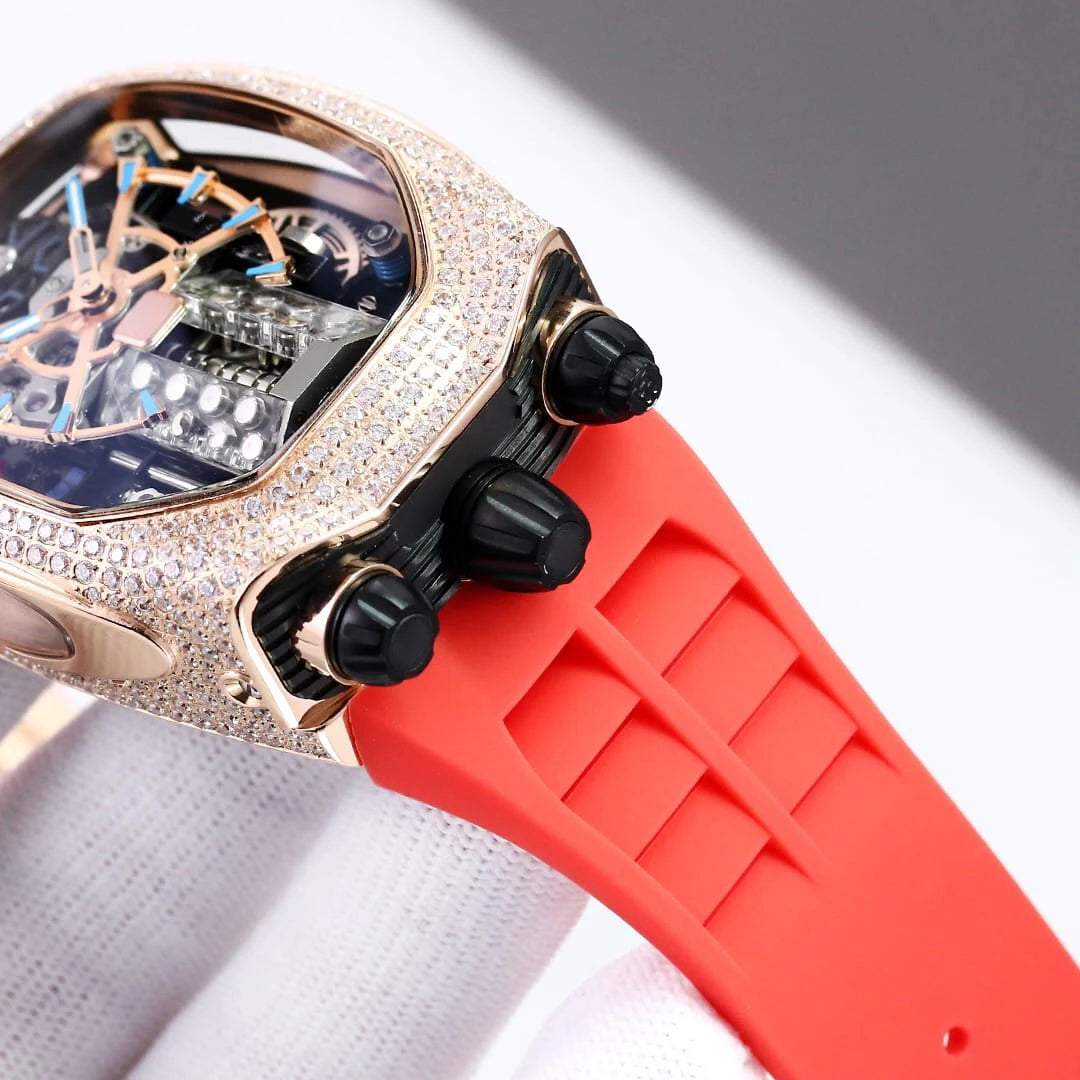 Luxury Watch Hypercar Jacob Bugatti Baguette Mechanical Movement Rubber Strap Chiron Tourbillon Diamond Watches for Men