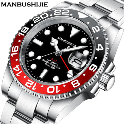 Luxury Men's Mechanical Automatic Watch NH34A GMT 10 ATM Waterproof Luminous Sapphire Steel Strap Analog Dial for Sports Diving