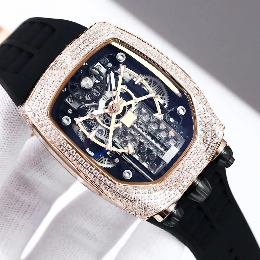 Luxury Watch Hypercar Jacob Bugatti Baguette Mechanical Movement Rubber Strap Chiron Tourbillon Diamond Watches for Men