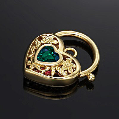 18ct Heavy Yellow Gold Plated Green Filigree Heart Locket - USA Made-1