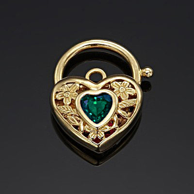 18ct Heavy Yellow Gold Plated Green Filigree Heart Locket - USA Made-2