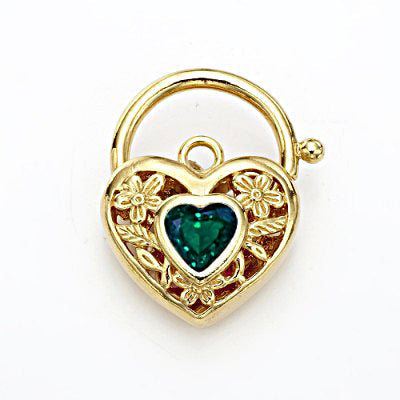 18ct Heavy Yellow Gold Plated Green Filigree Heart Locket - USA Made-3
