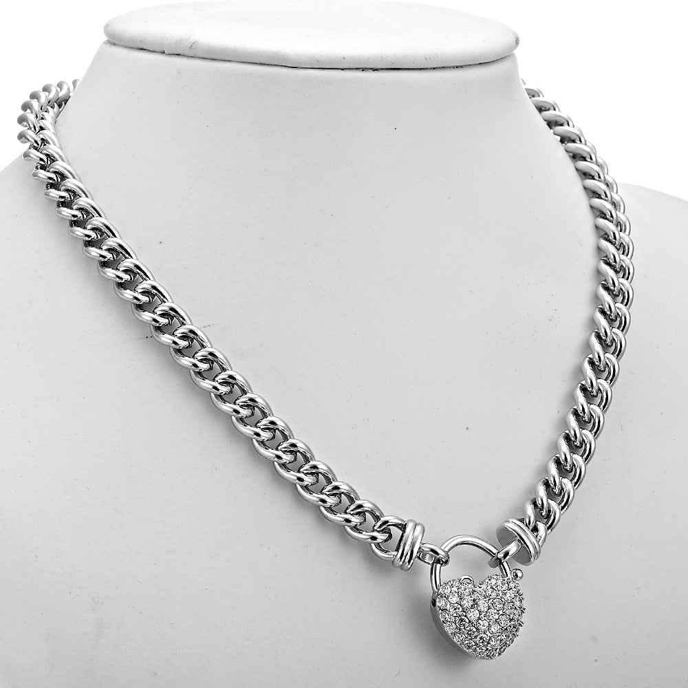 925 Sterling Silver Plated Euro Chain Necklace Featuring a Simulated Diamond Locket - USA Made-0
