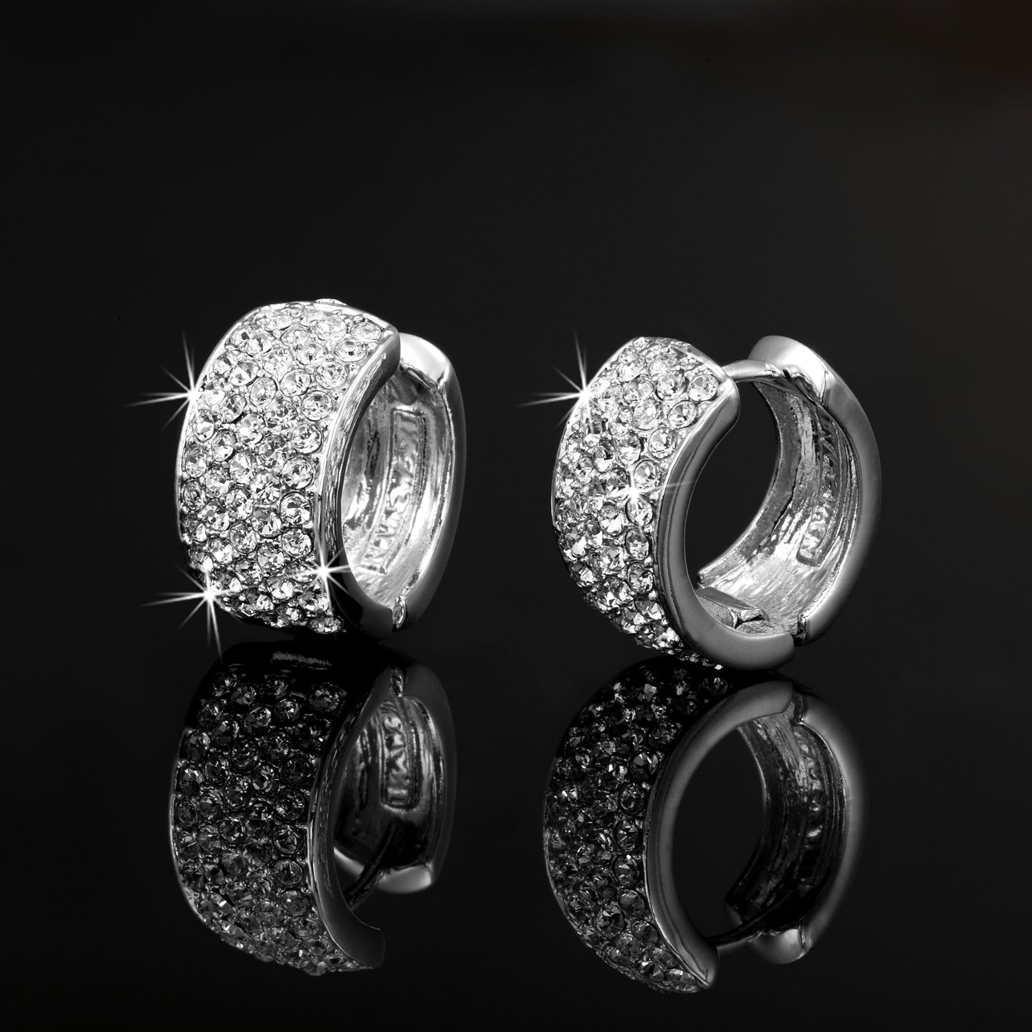 925 Sterling Silver Plated Huggie Earrings Featuring 106 Crystals by Swarovski®-1