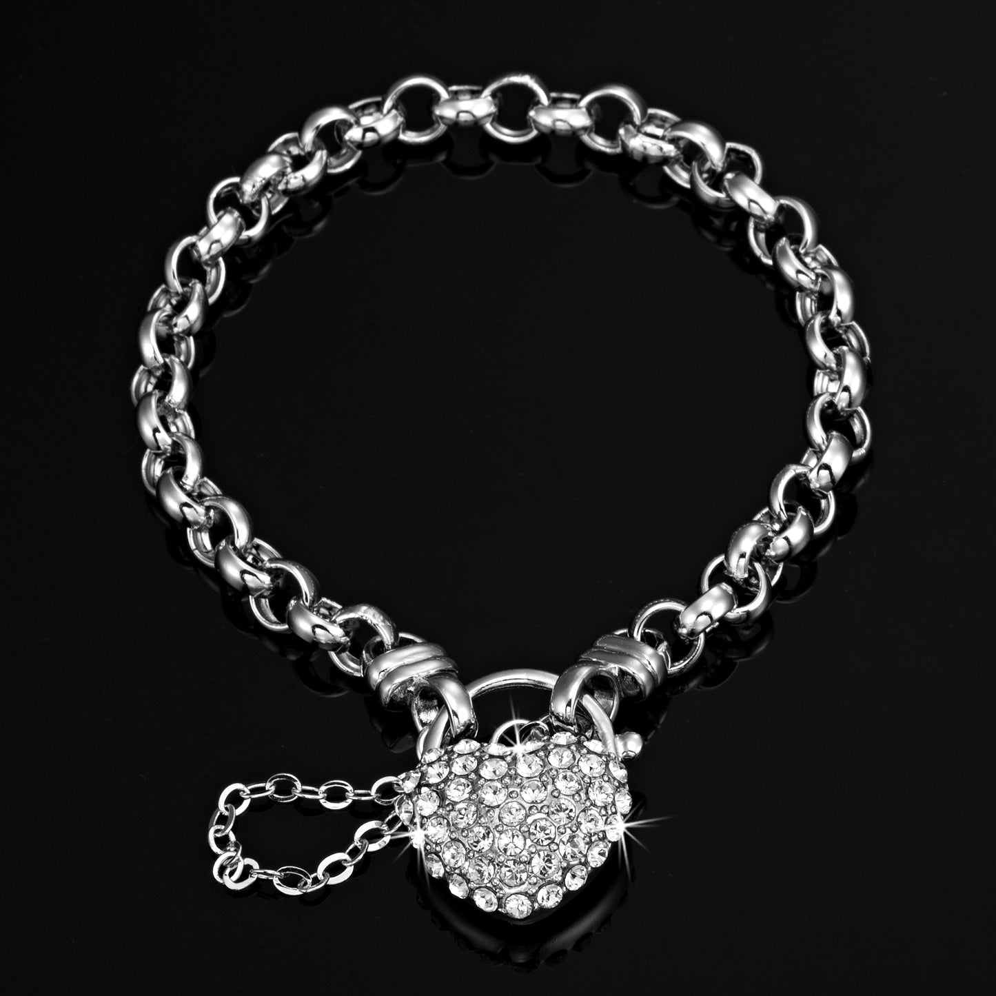 Solid 925 Sterling Silver Belcher Heart Locket Bracelet Featuring 44 Crystals by Swarovski®-4