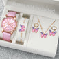 5/6PCS Fashion Women's Quartz Watch Leather Band Analog Wrist Watches Heart Rhinestone Jewelry Set(Without Box)