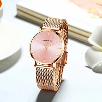 2023 New Women Bracelet Watch 1 Set Japan Quartz Movement Simple Rose Gold Stainless Steel Mesh Student Watches Relogio Feminino