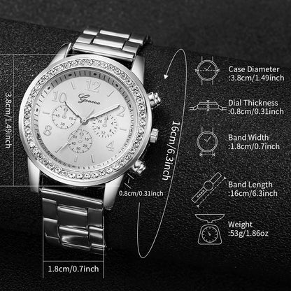 4PCS/Set Fashion Rhinestone Women Watches Luxury Steel Band Ladies Quartz Watch Bracelets Set Reloj Mujer（Without Box）