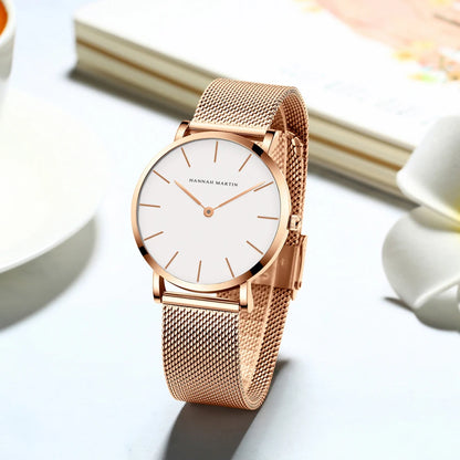 2023 New Women Bracelet Watch 1 Set Japan Quartz Movement Simple Rose Gold Stainless Steel Mesh Student Watches Relogio Feminino