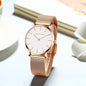 2023 New Women Bracelet Watch 1 Set Japan Quartz Movement Simple Rose Gold Stainless Steel Mesh Student Watches Relogio Feminino