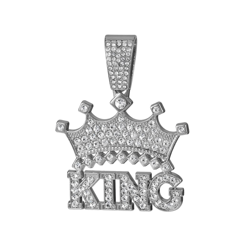 Men Hip Hop Crown with King Pendant Necklace with 13mm Crystal Cuban Chain HipHop Iced Out Bling Necklaces Fashion Charm Jewelry
