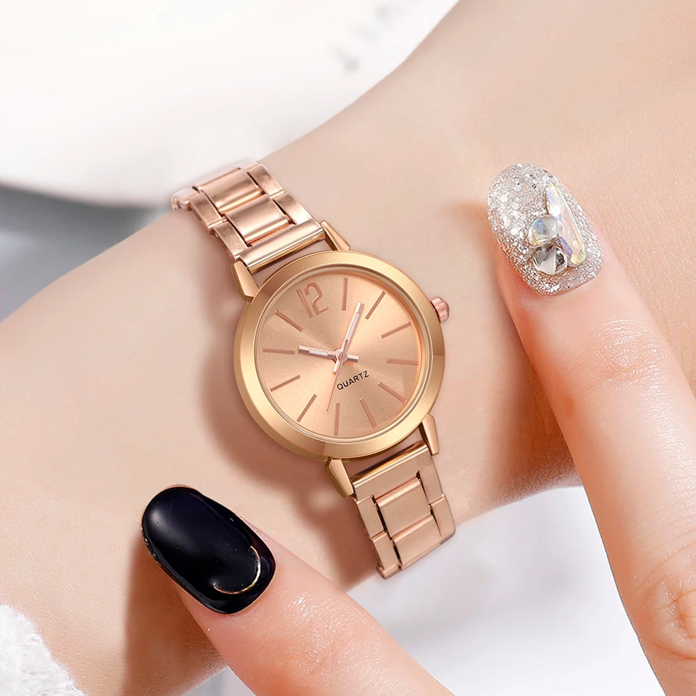 6pcs Women's Watch Fashion Casual Quartz Watch and Necklace Bracelet Ring Earrings Jewelry Set