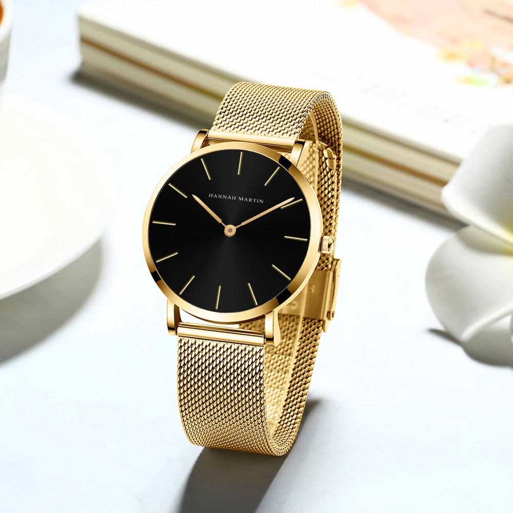 2023 New Women Bracelet Watch 1 Set Japan Quartz Movement Simple Rose Gold Stainless Steel Mesh Student Watches Relogio Feminino