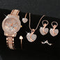 Women's Quartz Watch Gold Luxury Women Ring Necklace Earring Rhinestone Fashion Wristwatch Casual Ladies Watches Jewelry Set ﻿