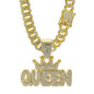 Men's Hip Hop Crown with QUEEN Letter Pendant Necklace For Women Crystal Cuban Chain Iced Out Bling Necklaces Rock Biker Jewelry